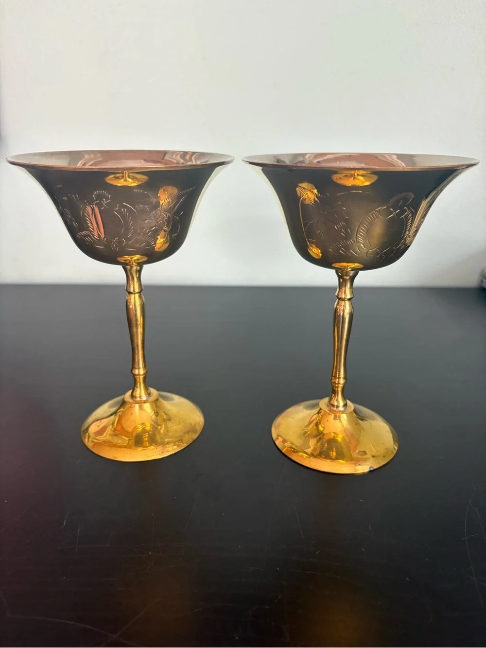 Vintage Etched Brass Coupes - Pair of 2 Lead Free